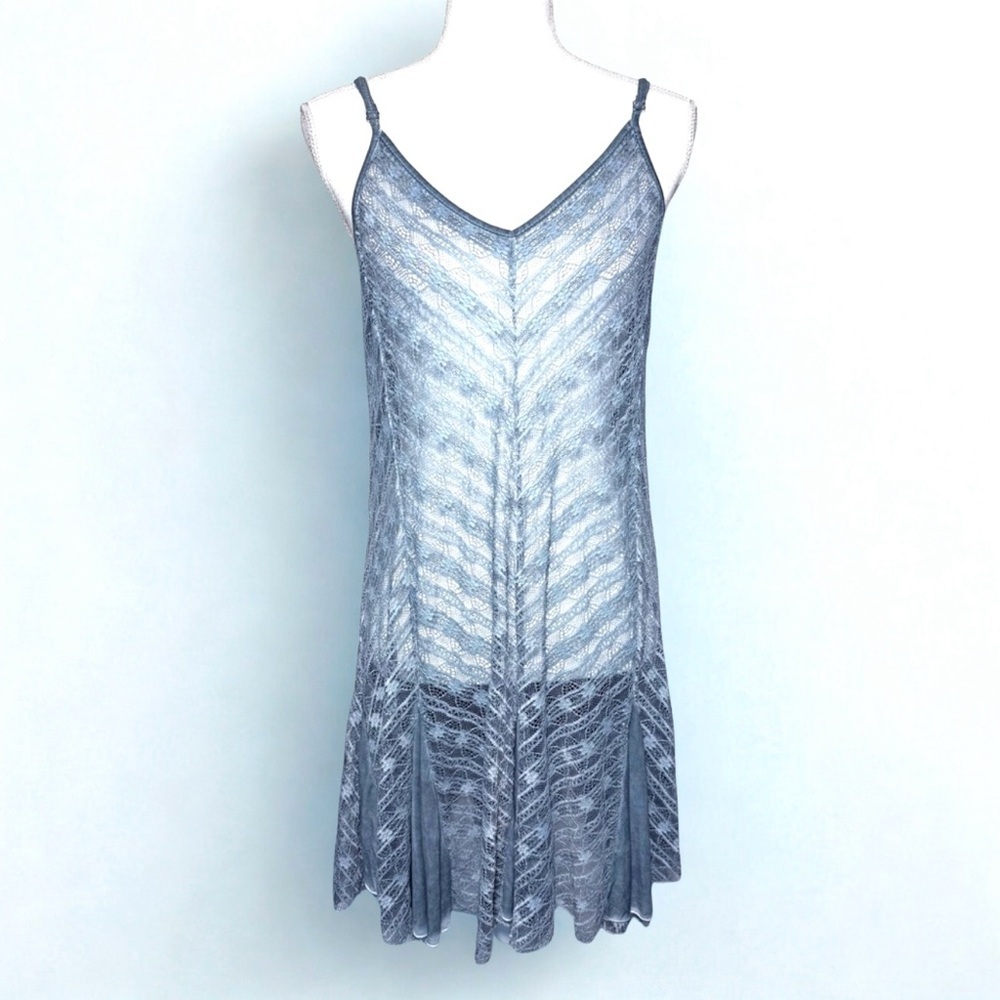 POL Sheer Lace Midi Slip Dress in Light Blue Women Small NWOT